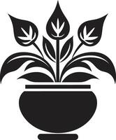 groen harmonie monochroom embleem met chique fabriek pot ontwerp botanisch gelukzaligheid elegant zwart vector embleem markeren fabriek pot