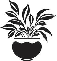 bloemen fusie elegant fabriek pot logo in zwart ingemaakt perfectie strak embleem markeren chique fabriek pot ontwerp vector