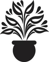 bloemblad aanwezigheid monochroom fabriek pot logo met decoratief elegantie gevoed noir chique zwart vector icoon met elegant fabriek pot