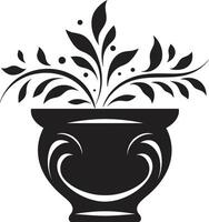 botanisch schoonheid elegant zwart vector icoon met chique fabriek pot bloemen fusie strak zwart logo met decoratief fabriek pot