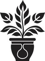 biologisch weelde elegant zwart embleem met decoratief fabriek pot botanisch schoonheid monochroom vector icoon markeren elegant fabriek pot