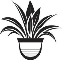 aard niche strak zwart logo ontwerp met decoratief fabriek pot bloemblad potpourri monochroom fabriek pot logo markeren elegant elegantie vector