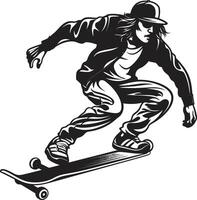 skateboard serenade zwart logo ontwerp uitdrukken de lied van rijden stedelijk verhoging dynamisch vector icoon van een Mens Aan een skateboard in zwart