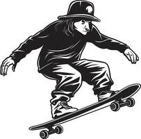 zwaartekracht goeroe iconisch vector van een Mens Aan een skateboard in zwart skateboard synchronie zwart logo ontwerp vastleggen de harmonie van rijden