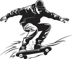 straat slinger gespannen zwart logo ontwerp met een skateboarden Mens icoon rollend Renaissance vector zwart symbool van een skateboarden Mens