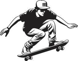 stedelijk snelheid dynamisch vector icoon van een skateboarden Mens in zwart straat stilist gespannen zwart logo met een Mens Aan een skateboard icoon