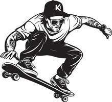 sensatie tiran iconisch vector symbool van een Mens Aan een skateboard in zwart straat slinger gespannen zwart logo ontwerp met een skateboarden Mens icoon