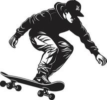 straat beeldhouwer gespannen vector symbool van een Mens Aan een skateboard in zwart skateboard sonate zwart logo ontwerp vastleggen de harmonie van rijden