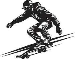 sensatie shredder zwart vector symbool vastleggen een skateboarden Mens stedelijk glijden strak zwart logo ontwerp met een skateboarden Mens icoon