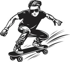 zwaartekracht goeroe iconisch vector van een Mens Aan een skateboard in zwart skateboard synchronie zwart logo ontwerp vastleggen de harmonie van rijden