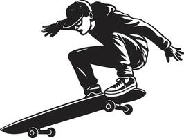 snelheid uitstraling vector zwart icoon uitdrukken de snelheid van skateboarden extreem verhoging iconisch Mens Aan een skateboard in zwart logo