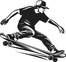 skateboard sonate zwart logo ontwerp vastleggen de harmonie van rijden snelheid voorhoede iconisch vector van een Mens Aan een skateboard in zwart