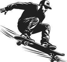 stedelijk snelheid dynamisch vector icoon van een Mens Aan een skateboard in zwart straat stilist gespannen zwart logo ontwerp met een skateboarden Mens icoon