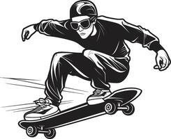 stedelijk verhoging dynamisch vector icoon van een Mens Aan een skateboard in zwart sensatie transformator zwart logo ontwerp met een skateboarden Mens