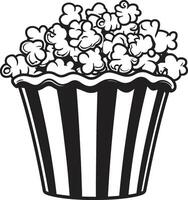 filmische knarsen iconisch popcorn symbool in strak zwart logo pitten van vreugde dynamisch zwart icoon betekenend de popcorn ervaring vector