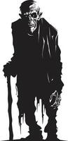 ouderen griezeligheid strak vector icoon betekenend de verschrikking van een oud zombie in zwart grimmig geesten zwart logo ontwerp met een beangstigend zombie Mens icoon
