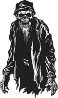nachtmerrie necrose strak zwart logo ontwerp met een beangstigend zombie Mens spectraal vader vector icoon uitdrukken de spookachtig aanwezigheid van een ouderen zombie in zwart