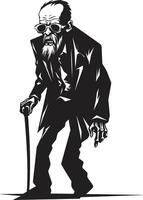 ondood opschudding dynamisch zwart logo ontwerp met een angstaanjagend oud zombie ouderen griezeligheid strak vector icoon betekenend de verschrikking van een oud zombie in zwart