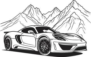 nok gerommel strak zwart logo met iconisch sport- auto overwinnen de berg top supercar vector icoon symboliseert een zwart logo ontwerp Aan berg wegen