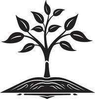 Woud voogd strak zwart logo ontwerp met boom plantage icoon geworteld veerkracht vector symbool van boom plantage in zwart