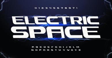 elektrische ruimte gezet. Flash Lightning-lettertype voor hud-interfaceletters, vr-game, bioscoop- en muziekomslagkop of -logo, auto- en wetenschappelijke typografie. vet cursief alfabet, vector typografisch ontwerp