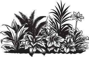 weelderig tropen vector symbool van fabriek bladeren en bloemen in zwart logo botanisch gelukzaligheid strak zwart icoon ontwerp met tropisch fabriek bladeren en bloemen