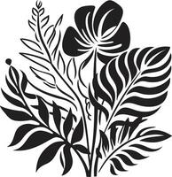 bloemen paradijs dynamisch zwart logo ontwerp met voortreffelijk tropisch fabriek elementen weelderig tropen vector symbool van fabriek bladeren en bloemen in zwart logo