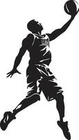 hoepels harmonischen basketbal speler dunk logo in vector symfonie zwaartekracht goeroe vector logo voor dichtslaan dunk aficionados