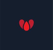 abstract hart stijl vector logo concept. rode bloeddruppel geïsoleerde pictogram op zwarte achtergrond. bloedtransfusie silhouet logo voor liefdadigheidsgroep of medische kliniek