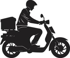 Aan de Gaan bijt vector logo voor voedsel levering Aan scooter scoot n genieten iconisch vector ontwerp voor snel voedsel levering