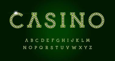 casino letters ingesteld op groene achtergrond. groene luxe stijl vector Latijnse alfabet. lettertype voor evenementen, webbusiness, promo, logo's, banner, monogram en poster. typografie ontwerp.