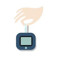 wereld diabetes dag symbool. bewustzijn medische infographic ontwerpelement. hand met bloed van vinger op bloedglucosemeter, vectorillustratie vector