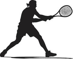 racket ritme kam mannetje tennis speler logo voor dynamisch prestatie dichtslaan dunk maestro insigne vector ontwerp voor tennis kampioen icoon