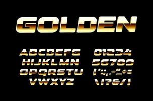 heldere gouden letters en cijfers ingesteld. vet goud en gepolijst brons stijl vector Latijns alfabet. lettertypen voor evenementen, promoties, logo's, banner, monogram en poster. typografie ontwerp.