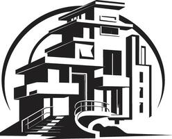 lucht hoog woningen insigne iconisch logo met modern villa silhouet villa verve insigne iconisch logo met modern villa silhouet vector