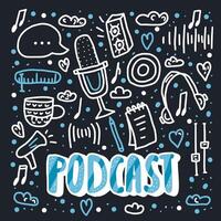 podcast belettering met decoratie. vector ontwerp.