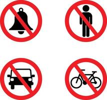 geen bel of lawaai, geen parkeerplaats, geen fiets of paardrijden, geen onbevoegde persoon of personeel toegestaan beperking teken icon set vector