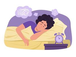 slapeloosheid vrouw aan het liegen in bed met spanning gevoel voor slapeloos concept illustratie vector