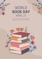 hand- getrokken wereld boek dag verticaal poster sjabloon vector