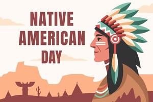 inheems Amerikaans dag, mensen met hoofdtooi veer vector illustratie