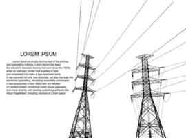 elektrische paal. hoogspanningstransmissiesystemen. een netwerk van onderling verbonden elektriciteit in alle gebieden. symbolen, stappen bedrijfsplanningspak. presentatie en reclame. vectorillustratie. vector