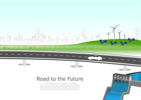 stroomopwekkingssysteem hernieuwbare schone energie uit de natuur, zoals wind-, zonne-, water-energie, kan worden gebruikt om elektriciteit te produceren.vector sjabloon infographic tijdlijn van bedrijfsactiviteiten met vlaggen vector