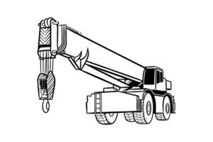 kraan vrachtauto vector illustratie in zwart en wit