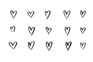 hart iconen set, met de hand getekende pictogrammen en illustraties voor Valentijnsdag en bruiloft. vector