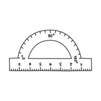 schattig hand- getrokken plastic gradenboog met heerser in tekening stijl. gereedschap voor tekening, meting graden. school- levering en schrijfbehoeften voor kinderen, studie, opleiding, werk. vector clip art met schets