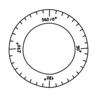 schattig tekening plastic circulaire gradenboog heerser met schets. hand- getrokken gereedschap voor tekening en meting graden. school- levering, schrijfbehoeften voor kinderen, studie, onderwijs en werk. vector clip art geïsoleerd.