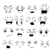 reeks van doodles van divers emoties in anime stijl. anime emotie effect. gelaats uitdrukking. vector