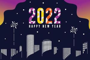 uitzicht op het stadslandschap op 2022 nieuwjaar en vuurwerkfeest, sjabloonontwerp nieuwjaar vector
