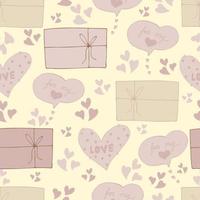 vector naadloze patroon van harten en geschenken met gefeliciteerd verklaring van liefde op Valentijnsdag 14 februari. achtergrond voor uitnodigingen, behang, inpakpapier en scrapbooking