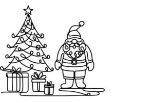 ai gegenereerd ne doorlopend zwart lijn kunst tekening van vrolijk Kerstmis boom. hand- getrokken van de kerstman claus schets tekening vector illustratie